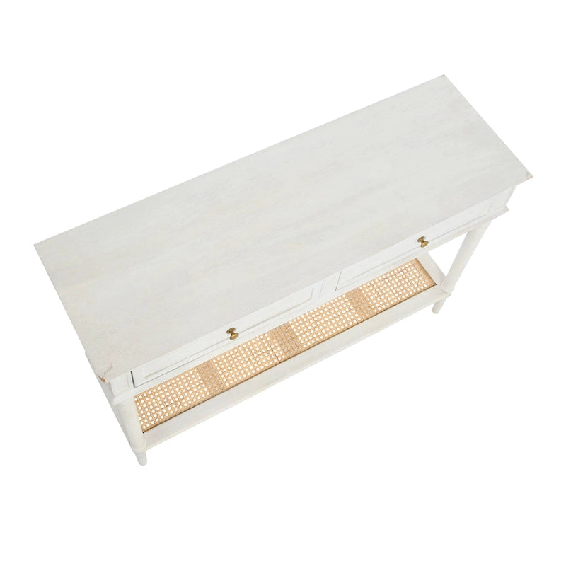 Console Table with Cane Shelf and 2 Drawers