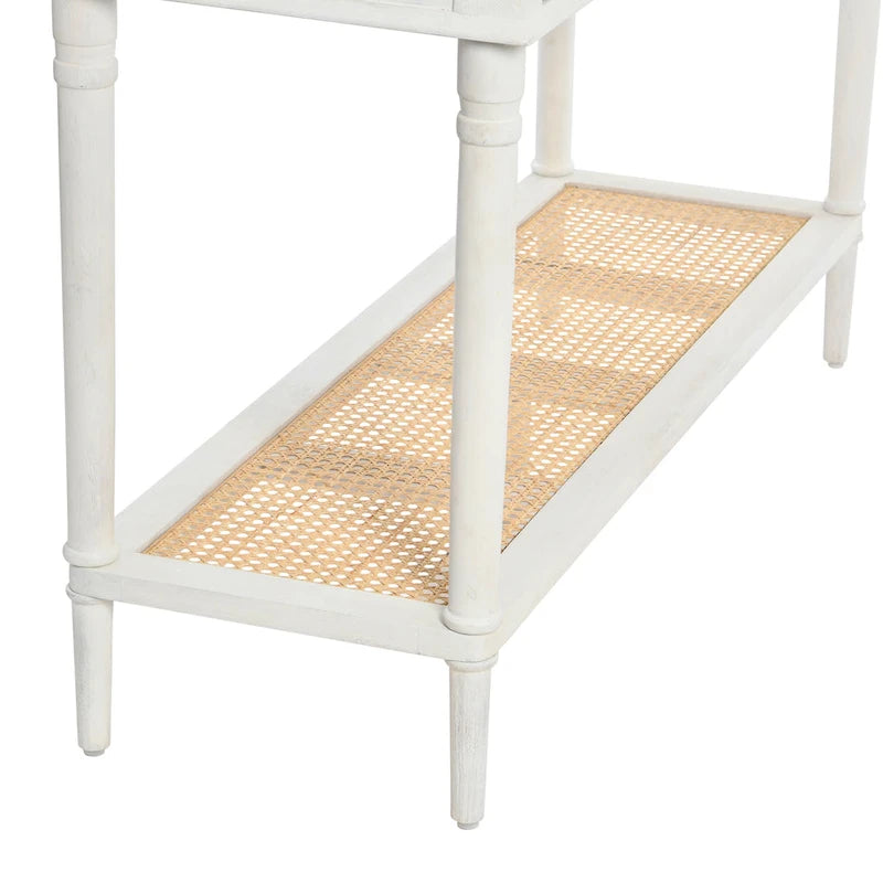 Console Table with Cane Shelf and 2 Drawers