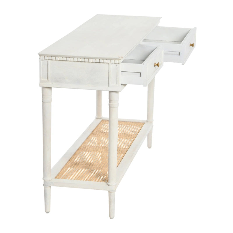 Console Table with Cane Shelf and 2 Drawers