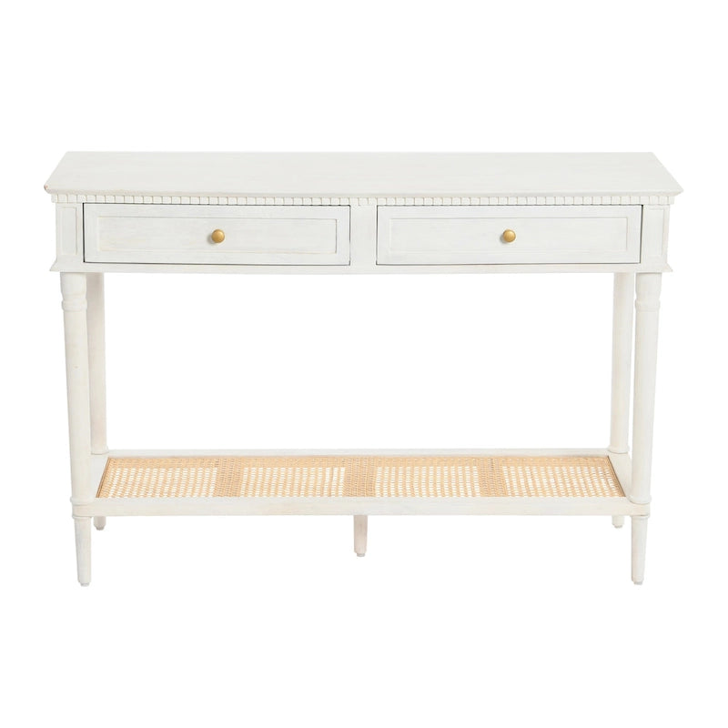 Console Table with Cane Shelf and 2 Drawers