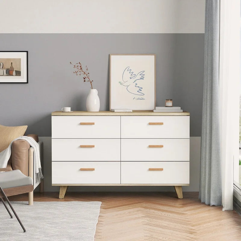 6-Drawer Storage Dresser with Solid Wood Frame