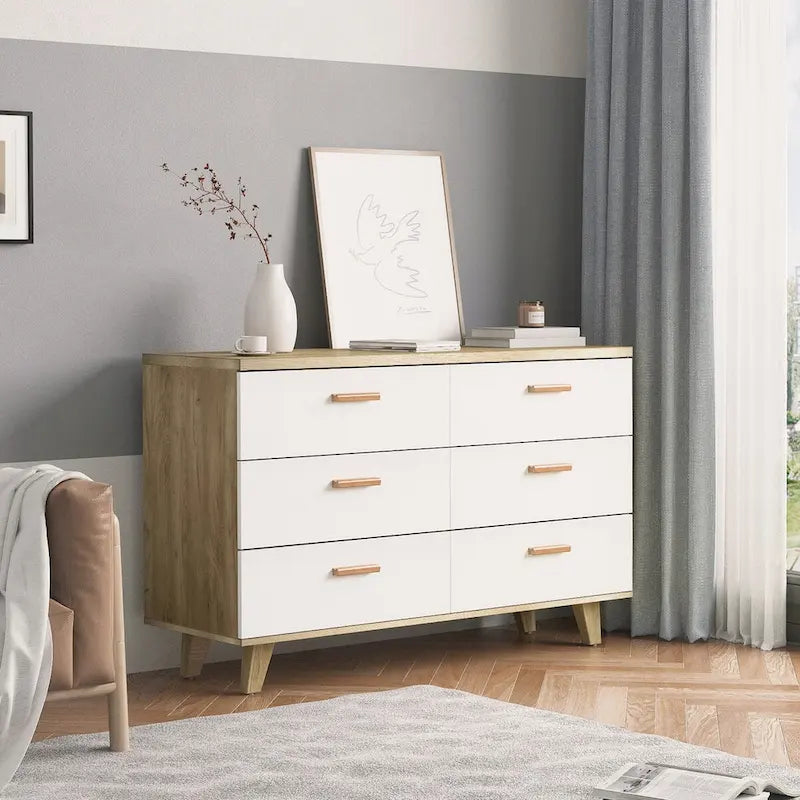 6-Drawer Storage Dresser with Solid Wood Frame