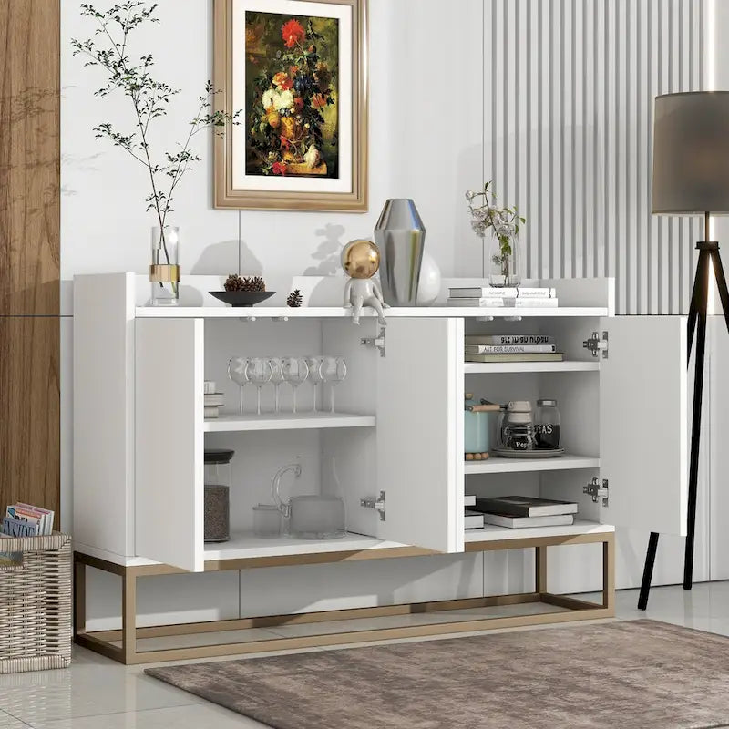 Sideboard Buffet Cabinet with 3-Shelf Storage - 47.2"L x 11.8"W x 31.5"H