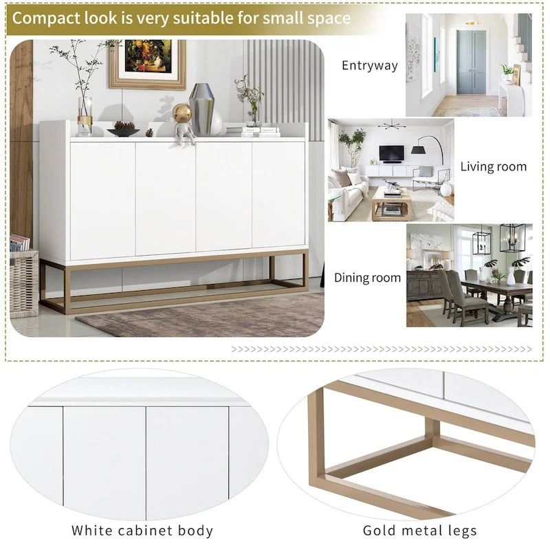 Sideboard Buffet Cabinet with 3-Shelf Storage - 47.2"L x 11.8"W x 31.5"H