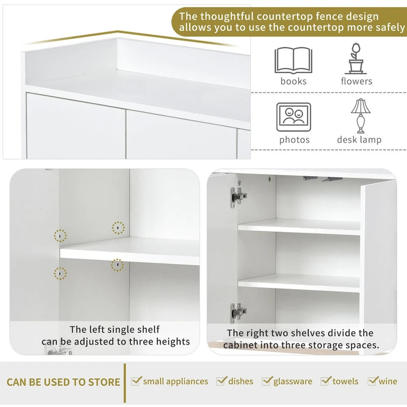 Sideboard Buffet Cabinet with 3-Shelf Storage - 47.2"L x 11.8"W x 31.5"H