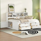 Merax Full Size Wood Daybed with Cabinets, Shelves and 4 Drawers