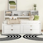 Full Size Wood Daybed with Cabinets, Shelves and 4 Drawers