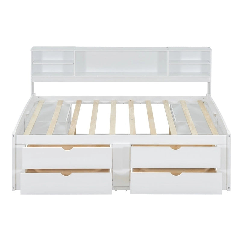 Full Size Wood Daybed with Cabinets, Shelves and 4 Drawers
