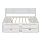 Full Size Wood Daybed with Cabinets, Shelves and 4 Drawers