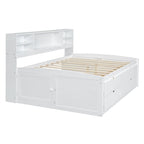Full Size Wood Daybed with Cabinets, Shelves and 4 Drawers