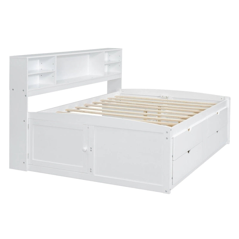 Full Size Wood Daybed with Cabinets, Shelves and 4 Drawers