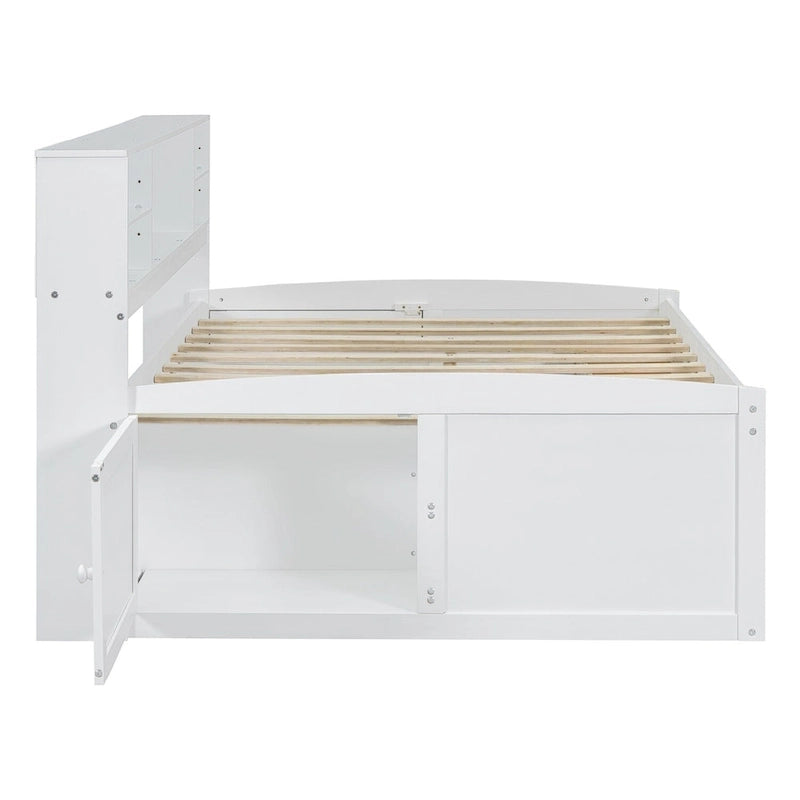 Full Size Wood Daybed with Cabinets, Shelves and 4 Drawers