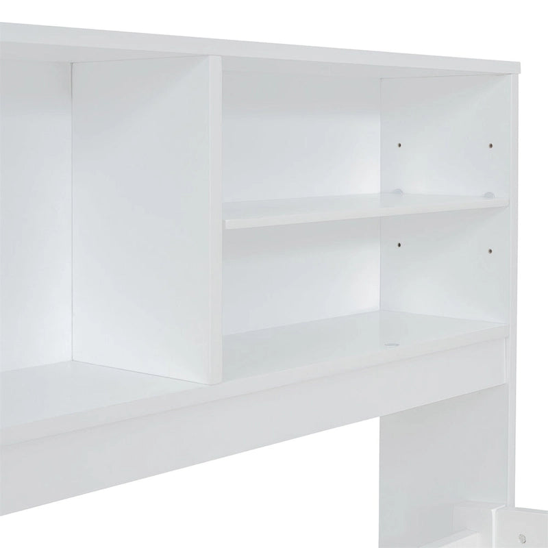 Full Size Wood Daybed with Cabinets, Shelves and 4 Drawers