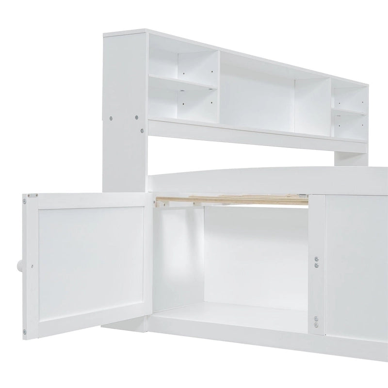 Full Size Wood Daybed with Cabinets, Shelves and 4 Drawers