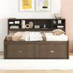 Full Size Wood Daybed with Cabinets, Shelves and 4 Drawers