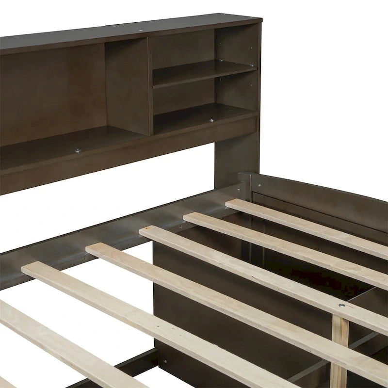 Full Size Wood Daybed with Cabinets, Shelves and 4 Drawers
