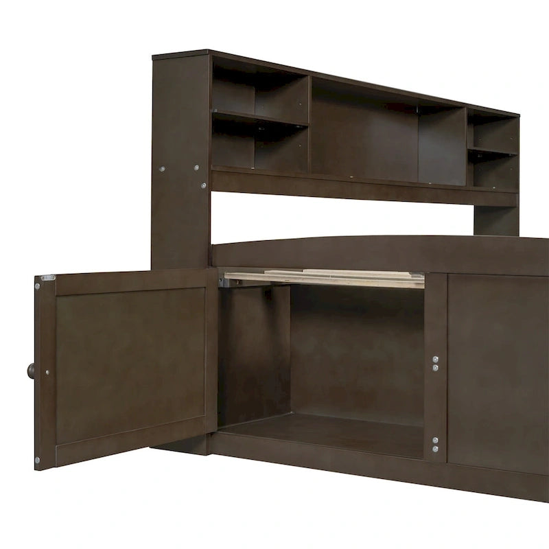 Full Size Wood Daybed with Cabinets, Shelves and 4 Drawers