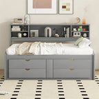 Full Size Wood Daybed with Cabinets, Shelves and 4 Drawers