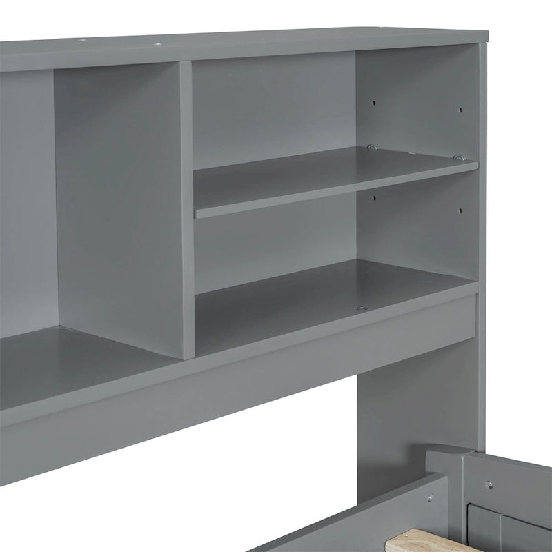Full Size Wood Daybed with Cabinets, Shelves and 4 Drawers