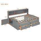 Full Size Wood Daybed with Cabinets, Shelves and 4 Drawers