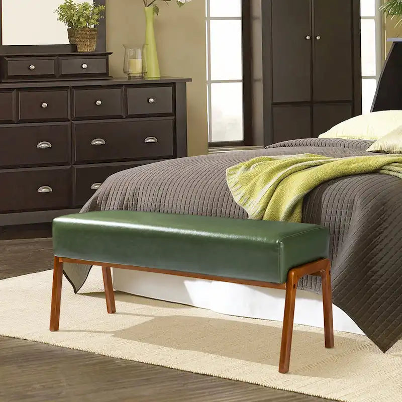 42.25W Modern Leatherette Upholstered Bench with Rubberwood Legs