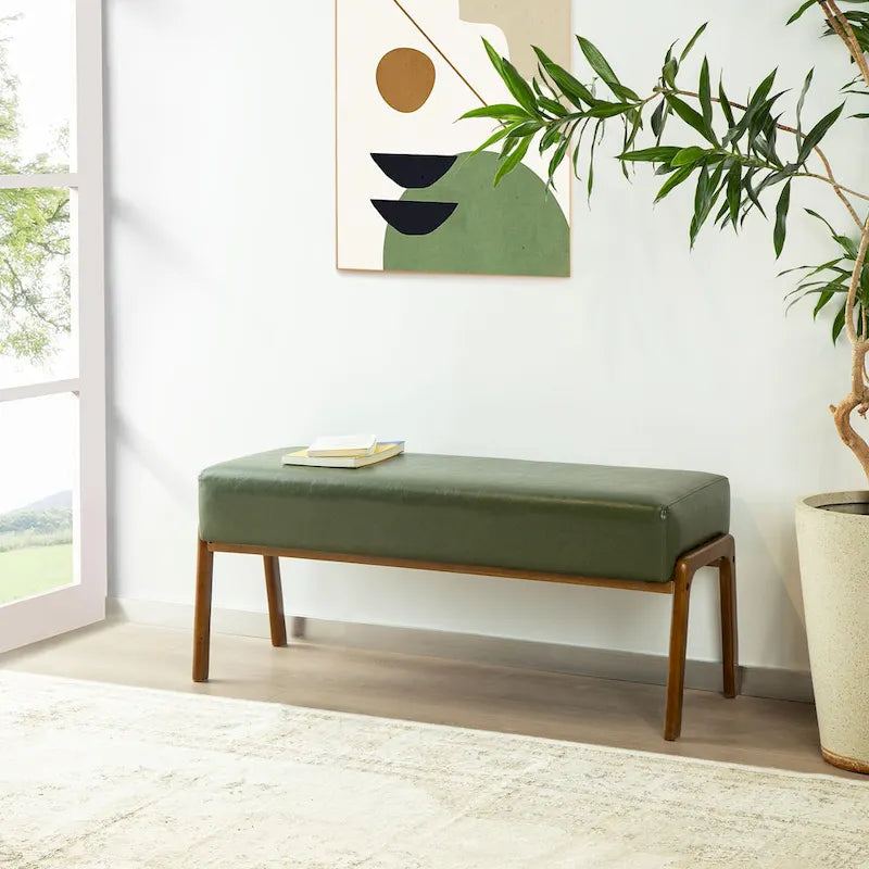 42.25W Modern Leatherette Upholstered Bench with Rubberwood Legs