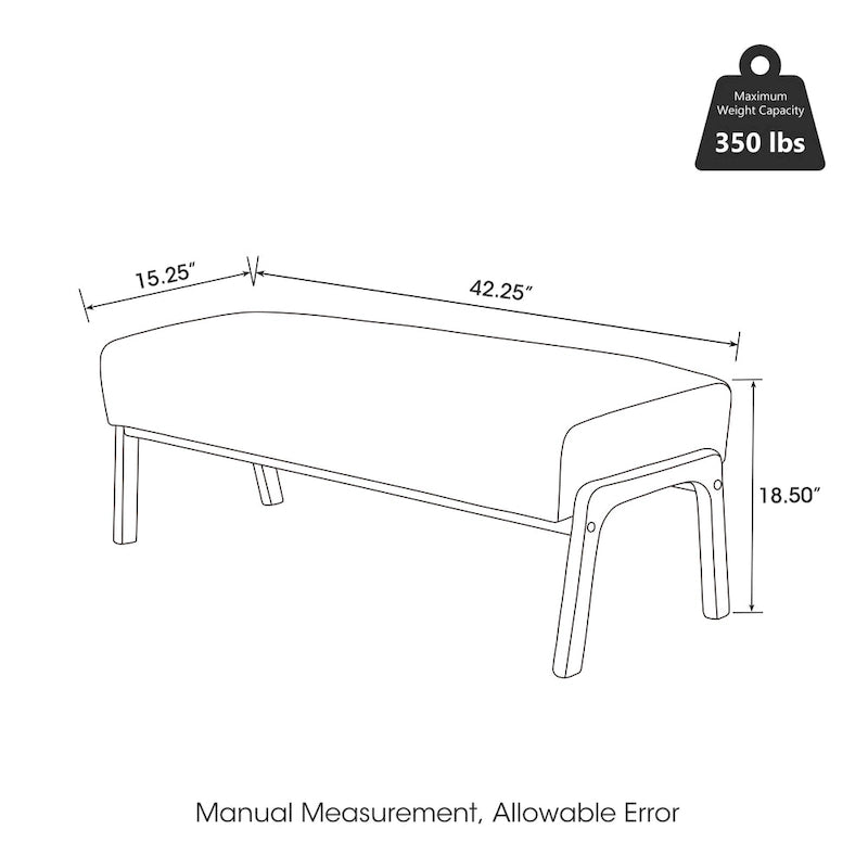 42.25W Modern Leatherette Upholstered Bench with Rubberwood Legs