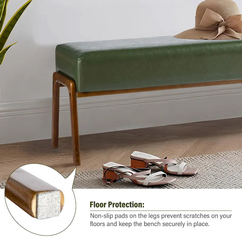 42.25W Modern Leatherette Upholstered Bench with Rubberwood Legs