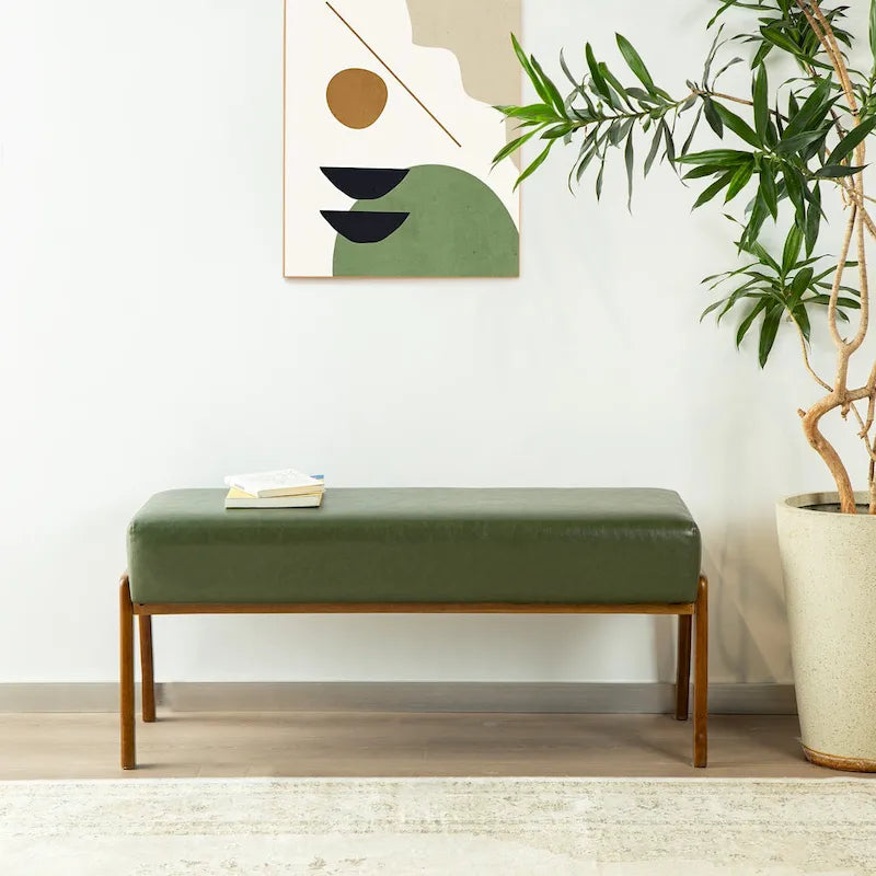 42.25W Modern Leatherette Upholstered Bench with Rubberwood Legs