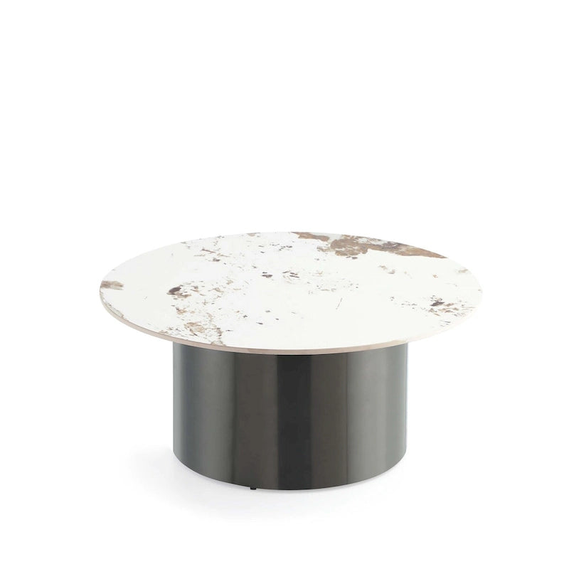 Round Sintered Stone Coffee Table with Sliding End Table