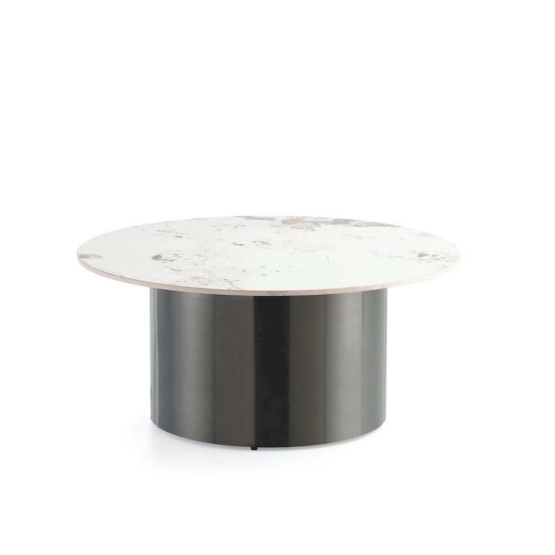 Round Sintered Stone Coffee Table with Sliding End Table