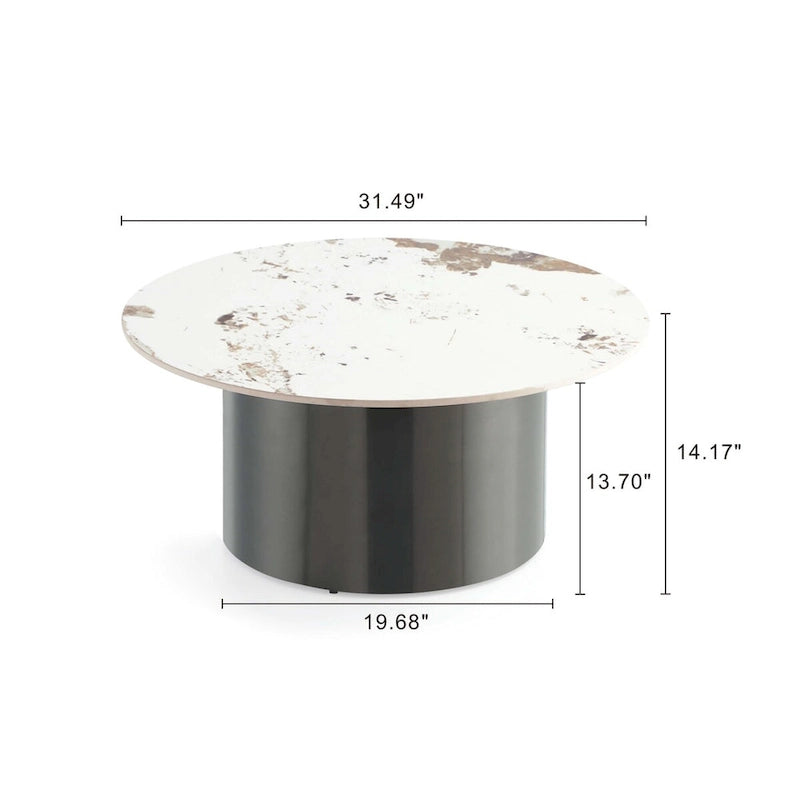 Round Sintered Stone Coffee Table with Sliding End Table