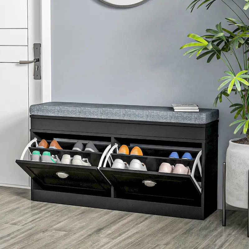 Storage Bench with Cushion, 2 Drawers and Adjustable Shelf