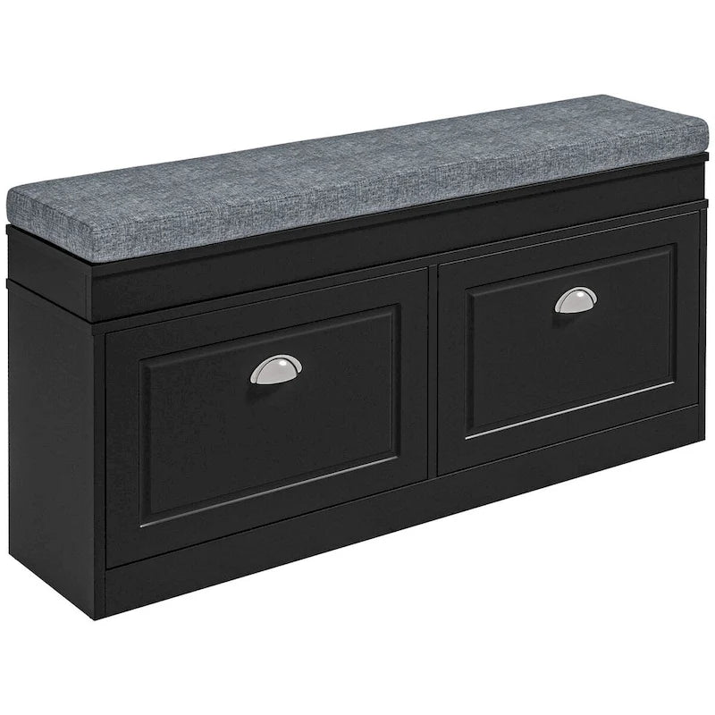 Storage Bench with Cushion, 2 Drawers and Adjustable Shelf