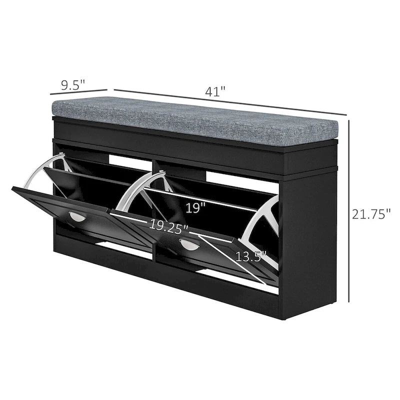 Storage Bench with Cushion, 2 Drawers and Adjustable Shelf