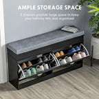 Storage Bench with Cushion, 2 Drawers and Adjustable Shelf