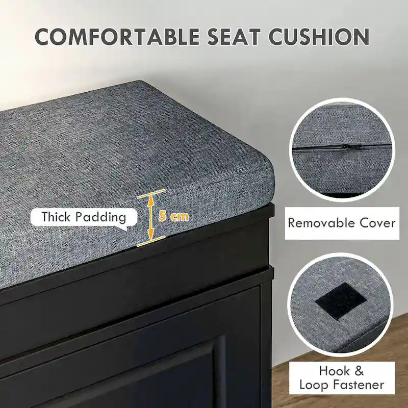 Storage Bench with Cushion, 2 Drawers and Adjustable Shelf