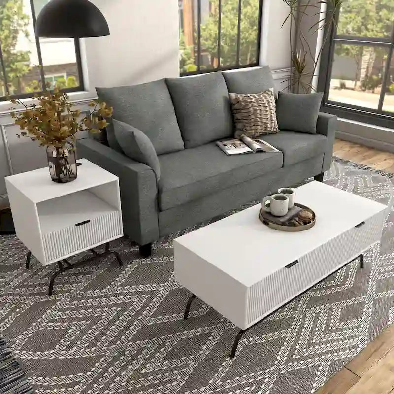 2-Piece Coffee Table and End Table Set with 3D Wave Accent Drawers