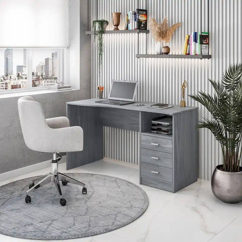 3-Drawer Computer Desk - Grey