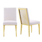 White Boucle Dining Chairs with Gold Metal Legs