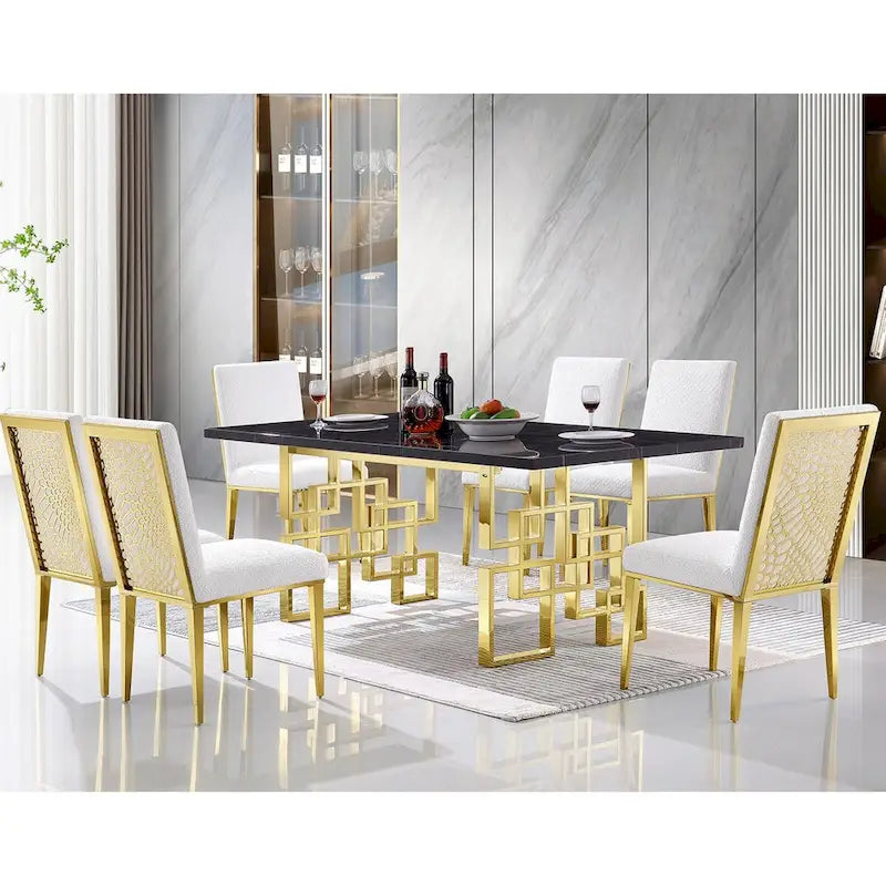 White Boucle Dining Chairs with Gold Metal Legs