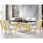 White Boucle Dining Chairs with Gold Metal Legs