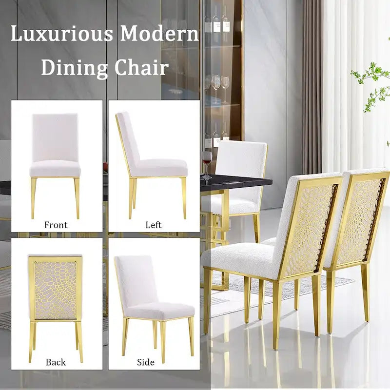 White Boucle Dining Chairs with Gold Metal Legs