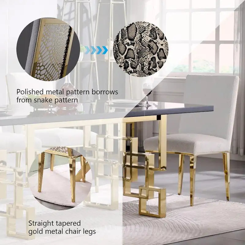 White Boucle Dining Chairs with Gold Metal Legs