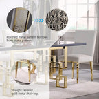 White Boucle Dining Chairs with Gold Metal Legs