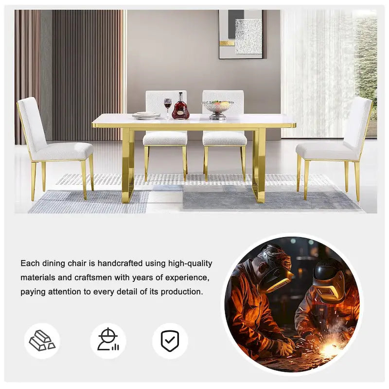White Boucle Dining Chairs with Gold Metal Legs