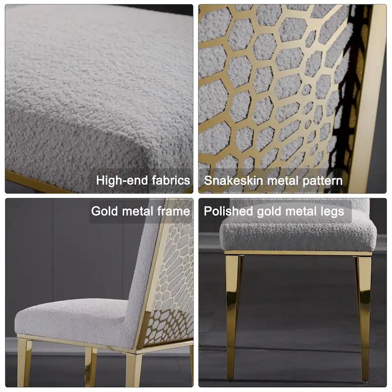 White Boucle Dining Chairs with Gold Metal Legs