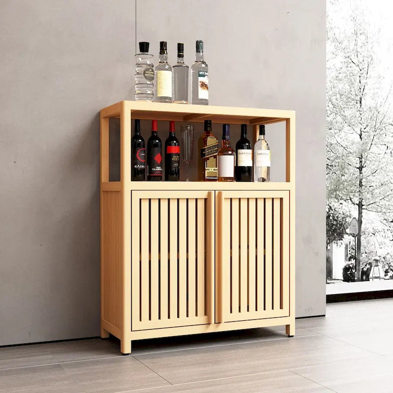 Bamboo Floor Storage Cabinet with 2 Louvered Doors