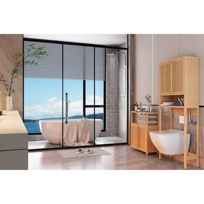 Bamboo Floor Storage Cabinet with 2 Louvered Doors