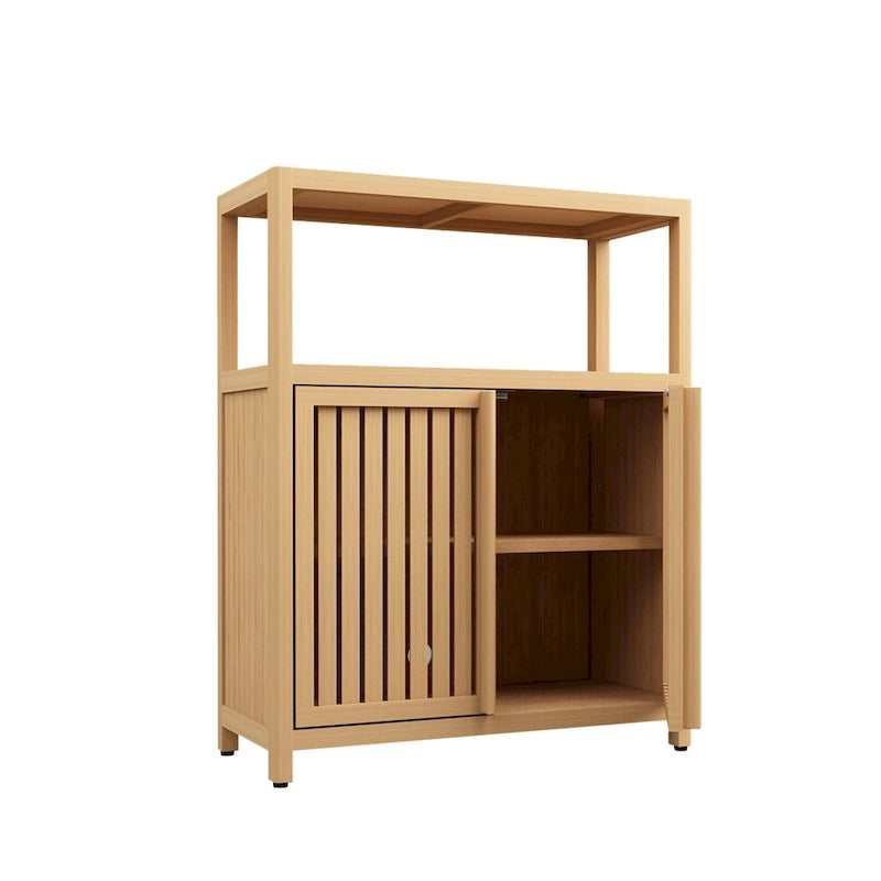 Bamboo Floor Storage Cabinet with 2 Louvered Doors